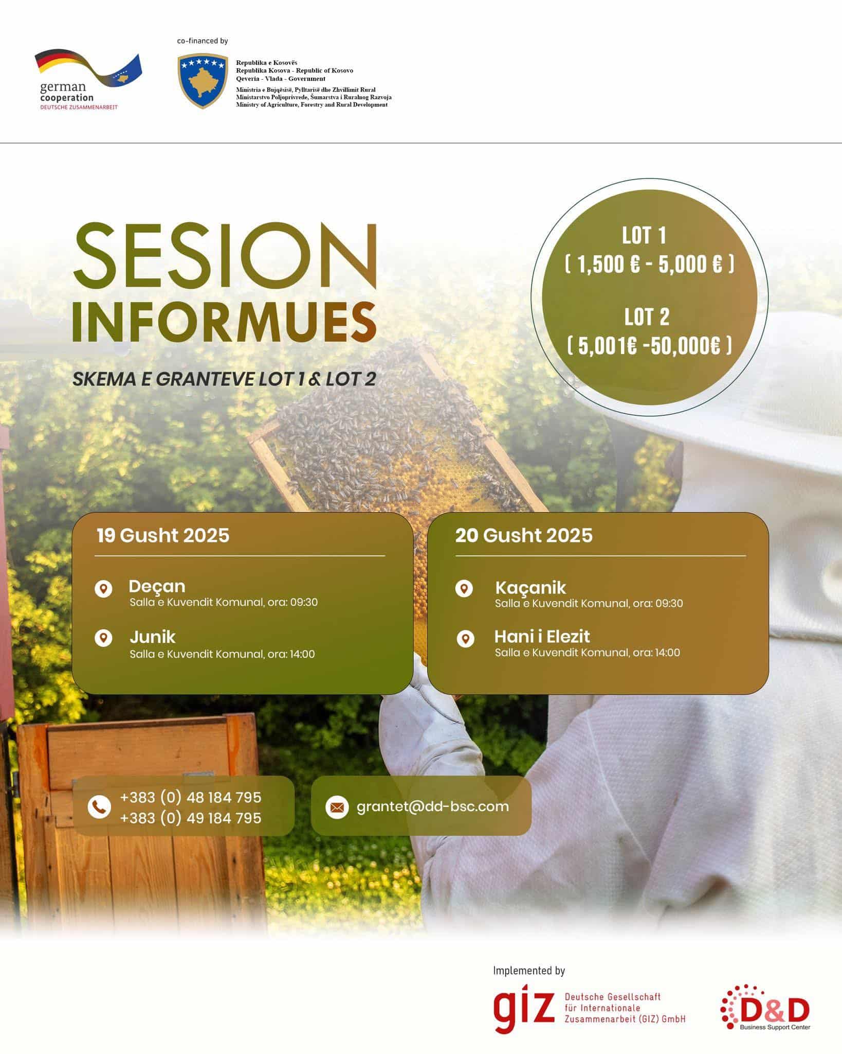 SESIONET INFORMUESE TË RADHËS PËR SKEMËN E GRANTEVE PËR ZHVILLIM RURAL – LOT 1 & LOT 2