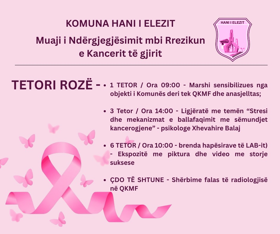 Tetori Rozë – muajit të ndërgjegjësimit për parandalimin dhe luftën kundër kancerit të gjirit.